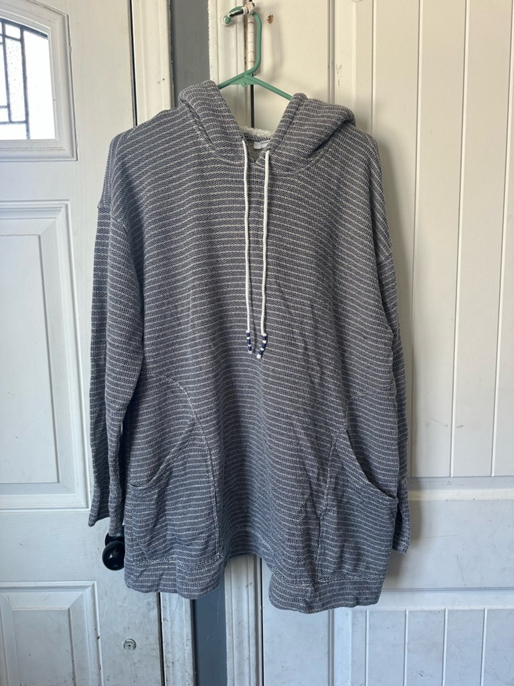 J. Jill Fit Blue Striped Sherpa Lined Hoodie Pullover - XL Tall
